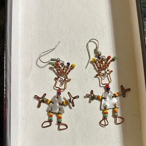 Whimsical Beaded Wire Doll Earrings - Multicolor